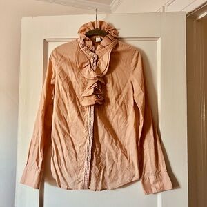 J. Crew Ruffled Pink peach cotton button down blouse. Size small